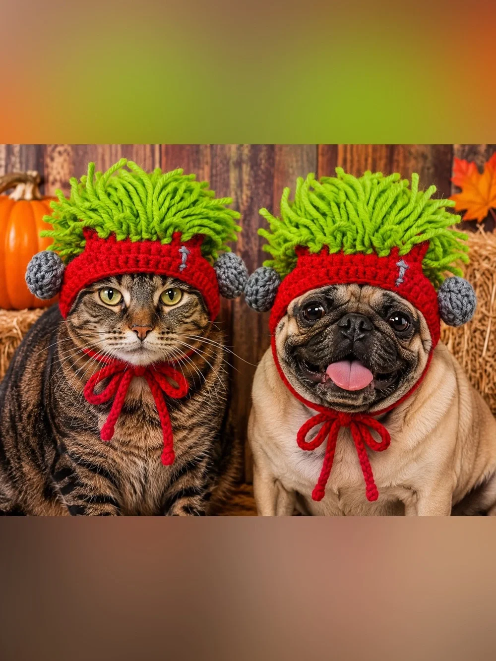 Frankenstein Monster Pet Costume Hat – Knit Yarn Wig